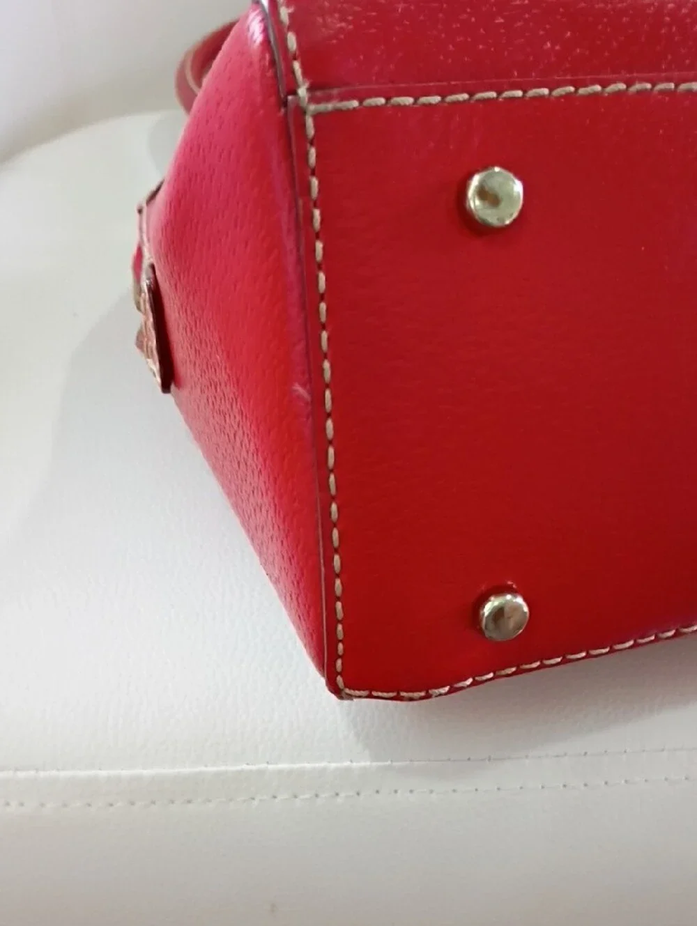 Kate Spade Red Pebbled Leather Dome Satchel with Front Zip Pocket